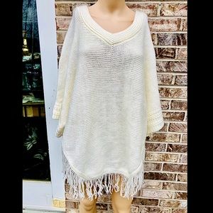 PinkUSA White Cozy Sweater Poncho